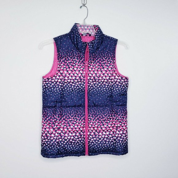Lands End Kids Girls Blue Pink Heart Puffer Vest - Picture 9 of 12